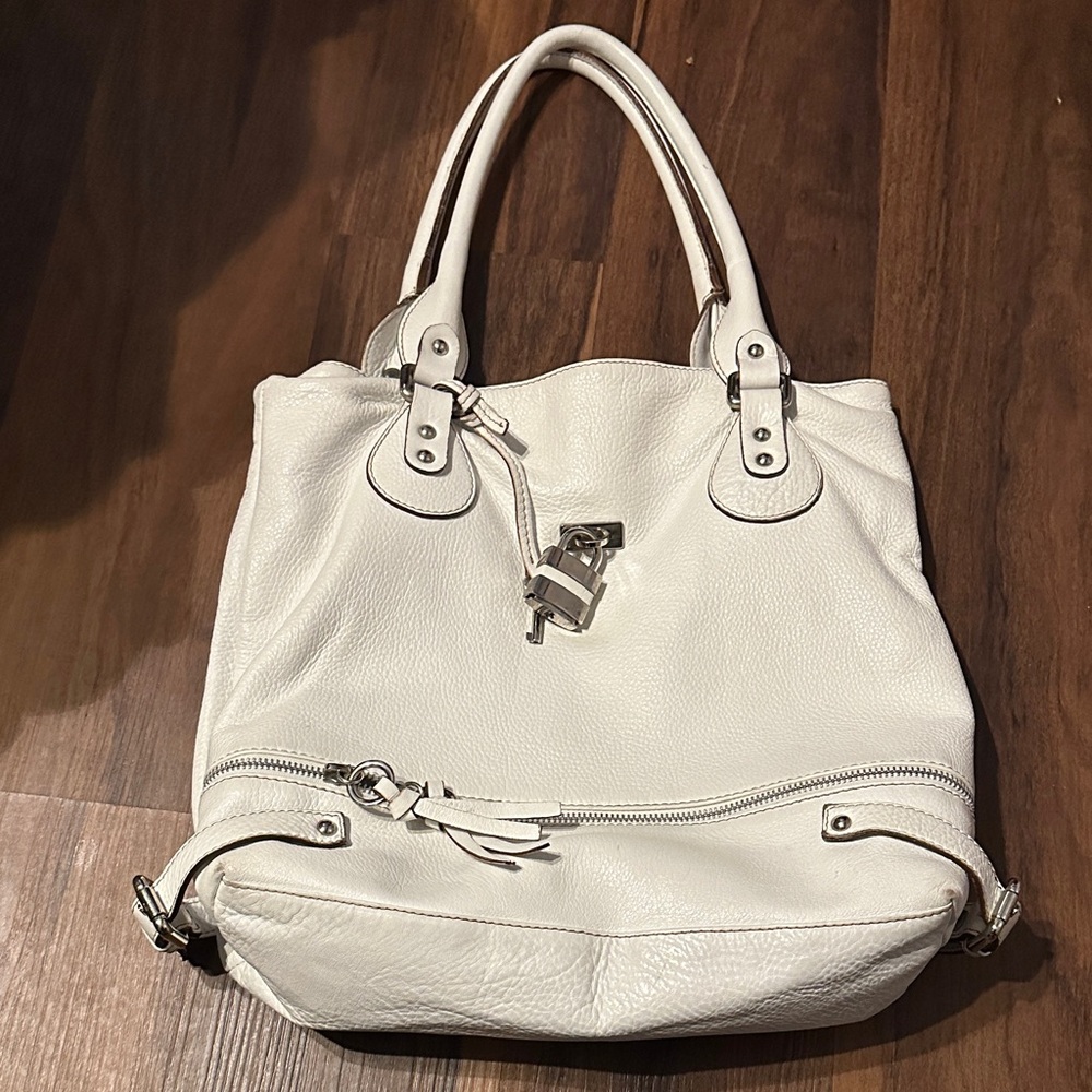 LAURA DI MAGGIO Elegant White Leather Tote Bag